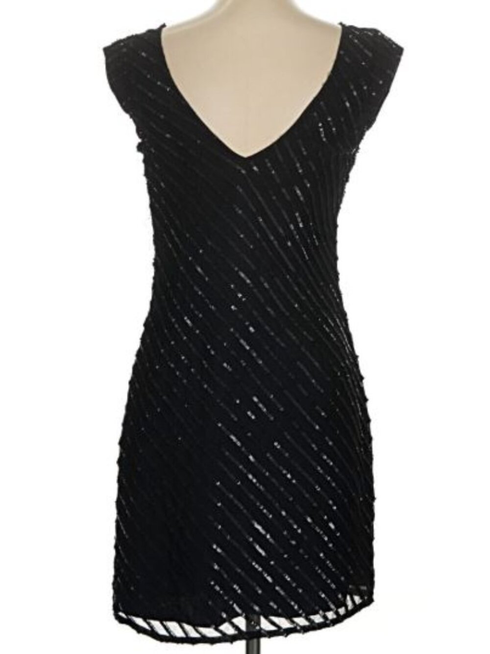 Adian Mattox Sequin Cocktail Dress XS 2 Black Mini Asymmetrical Cap Sleeves Y2K - Picture 3 of 8